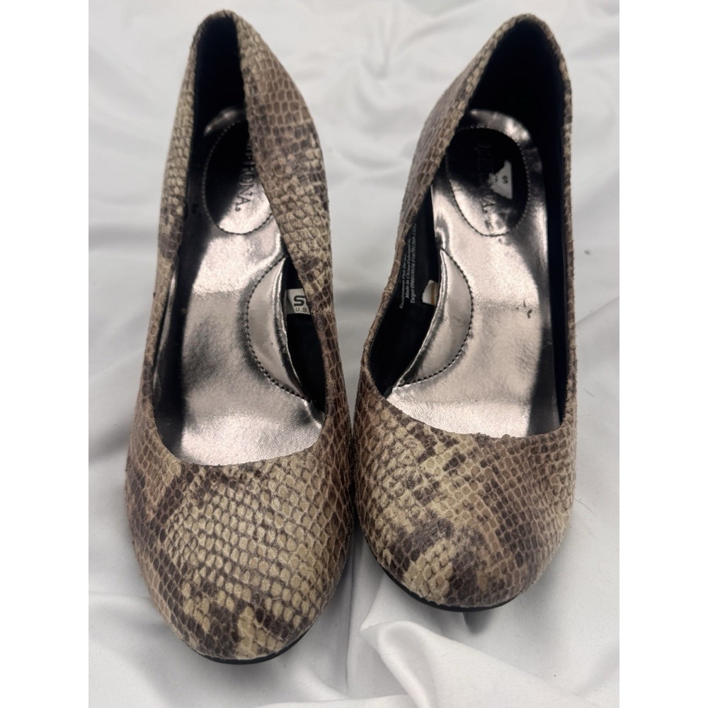 Merona Heels Womens 8 M Pump Brown Leather Snake Skin Slip On Stiletto Heels